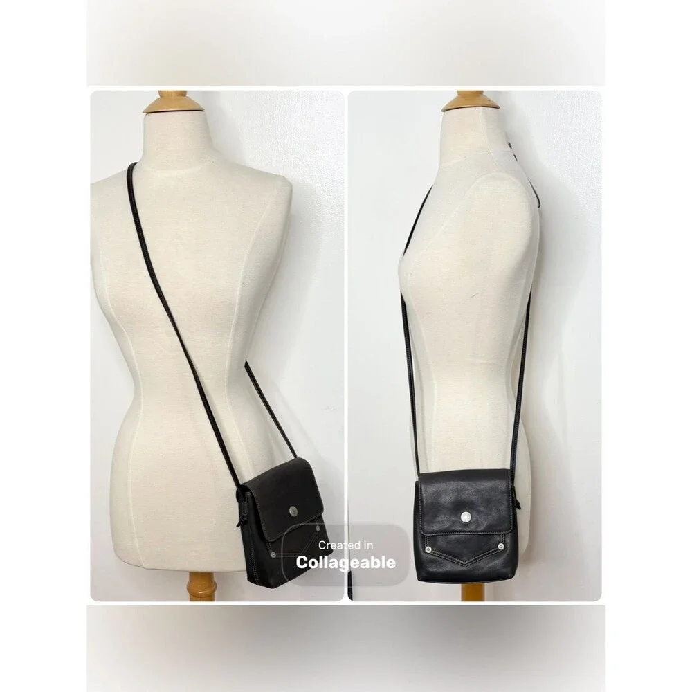 90s Vintage Liz Claiborne Leather Co Dark Gray Pocket Bag Flap Crossbody Purse